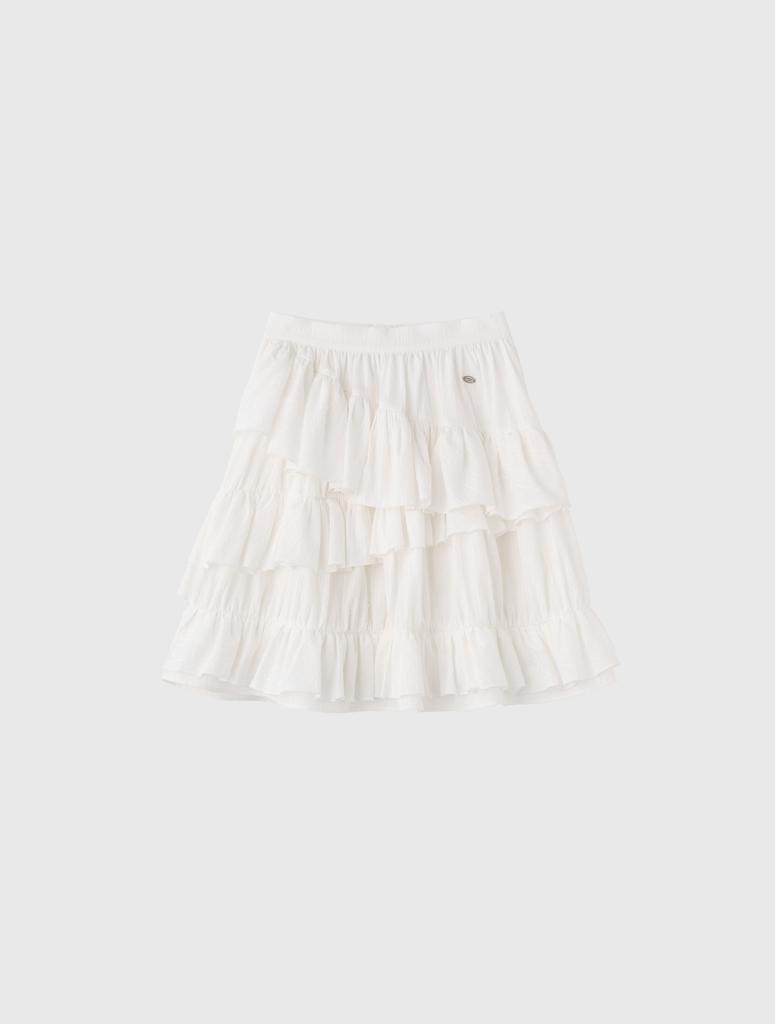 General Idea Asymmetrical Cotton Frill Midi Skirt [White] / Wbe2L13513