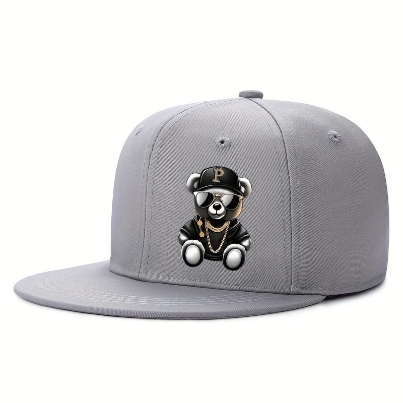 Verstellbare Baseballkappe mit Cartoon-Bären-Print Hip Hop Outdoor Sport Strand Lässige Kleidung Passend für Unisex und Damen Street Snapback-Mütze