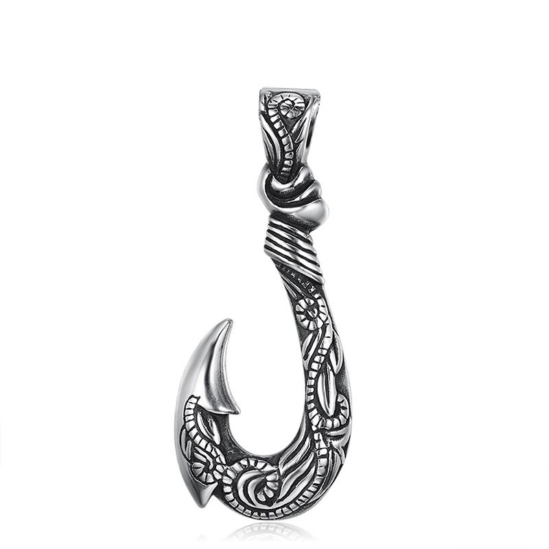 Maui Magic Fish Hook Necklace Pendant Men Vintage Punk Style Stainless Steel Pirate Anchor Necklace Biker Jewelry Gift