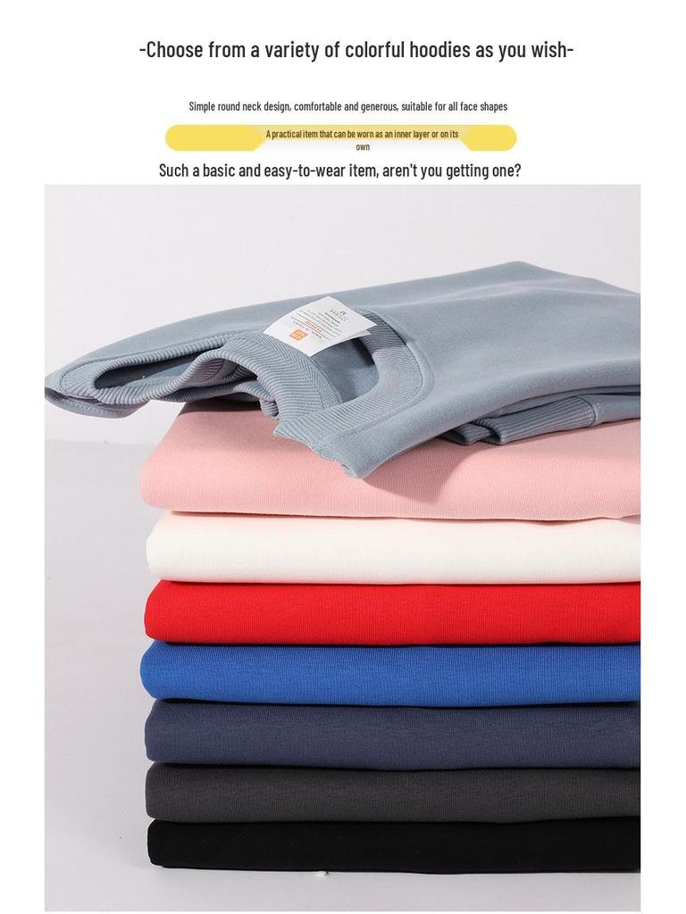 Hua Cotton Round Neck Unisex Hoodie - Autumn/Winter Classic Solid Color