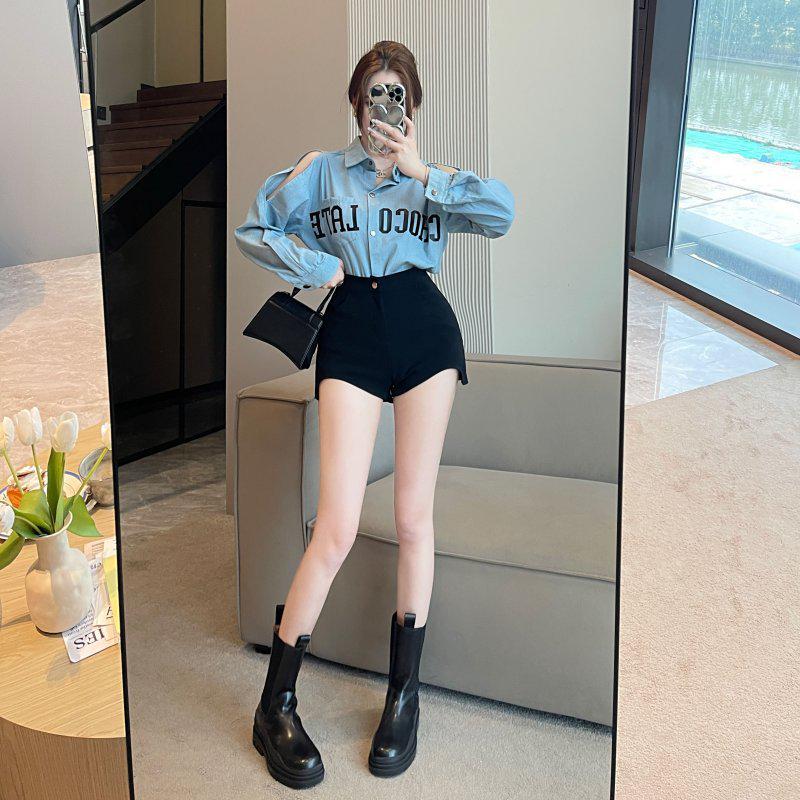 

Black A-line High-Waisted Wide-Leg Shorts for Women - Spring 2024 Trend 4XL