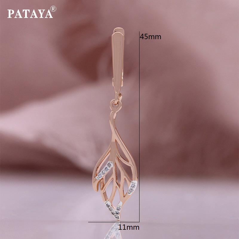 PATAYA Rose Gold Farbe Und Weiß Beschichtung Künstliche Zirkon Blatt Form Süße Ohrring