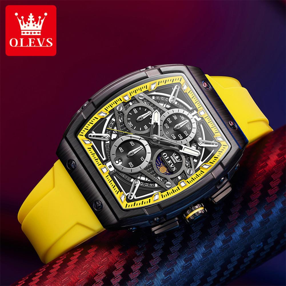 Men's Watches Hollowed Quartz Wristwatch Silicone Strap Tonneau Large Dial Design Waterproof Luminous Watch