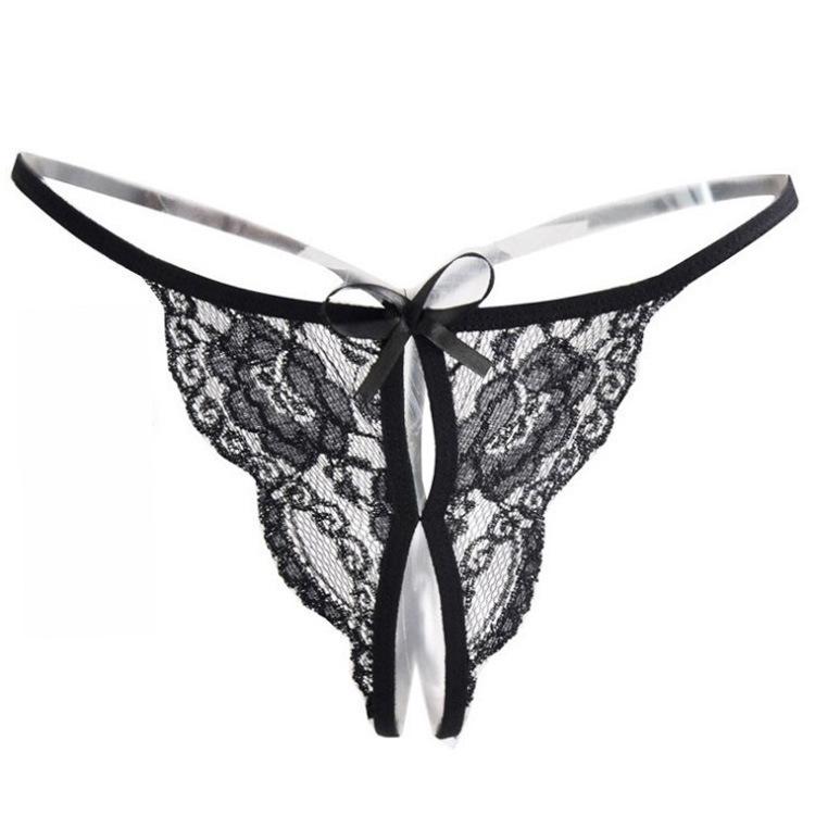 Sheer Lace Open-Crotch Thong - Women's Sexy Three-Point Panties