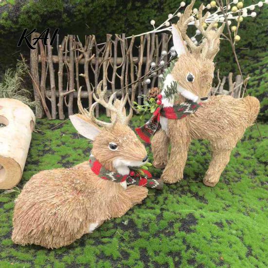 Rustic Festive Home Decor Handmade Straw Deer/Squirrel Christmas Ornaments with Scarf, Retro Pastoral Style Handcrafted Seasonal Gift Items