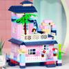 Children'S Building Block Small Particles Pink Castle Scene Puzzle Assembly Building Block Toys Boys And Girls
