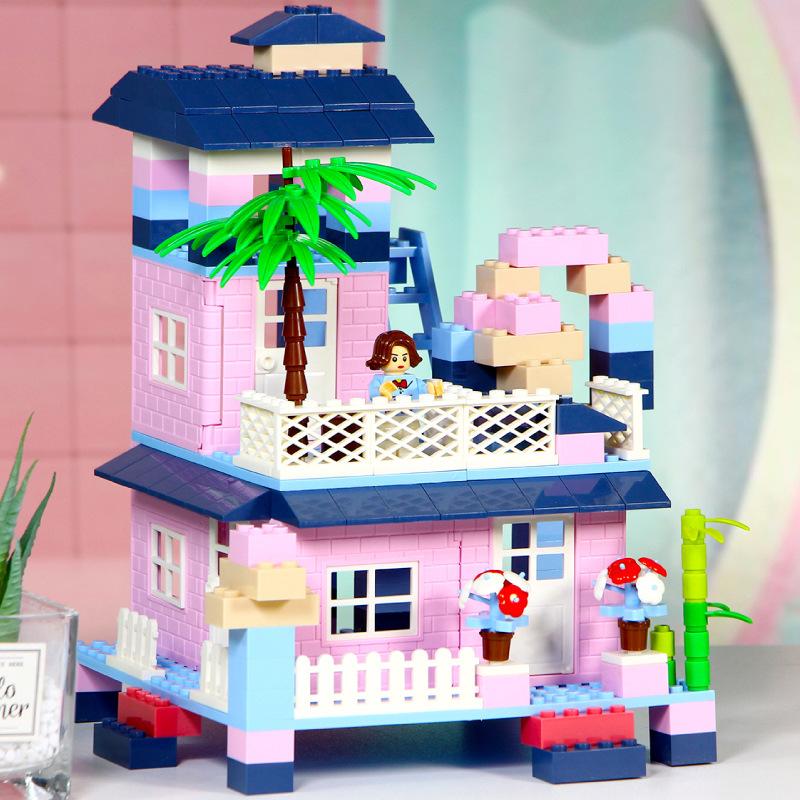 Children'S Building Block Small Particles Pink Castle Scene Puzzle Assembly Building Block Toys Boys And Girls