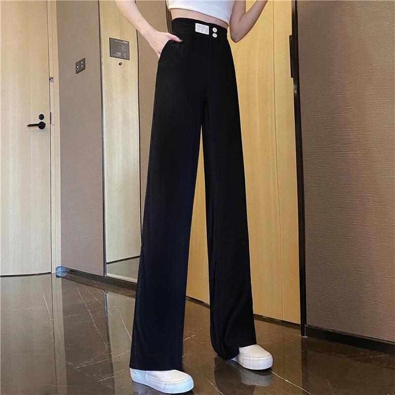Women's Wide-Leg Drapey Ice Silk Pants, Lightweight and Trendy Loose Fit for Spring and Summer, Small Size.