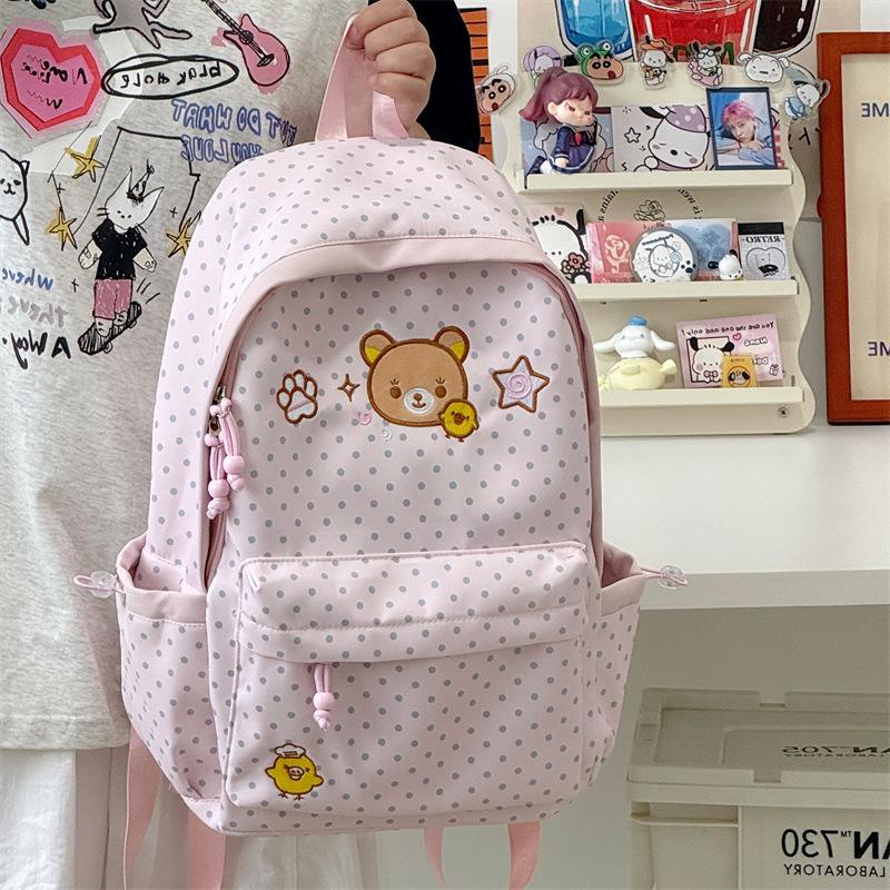 Schoolbag Korean Easy Bear Polka Dot Embroidered Backpack Female New Versatile Student Class Light Casual Large Capacity School Bag