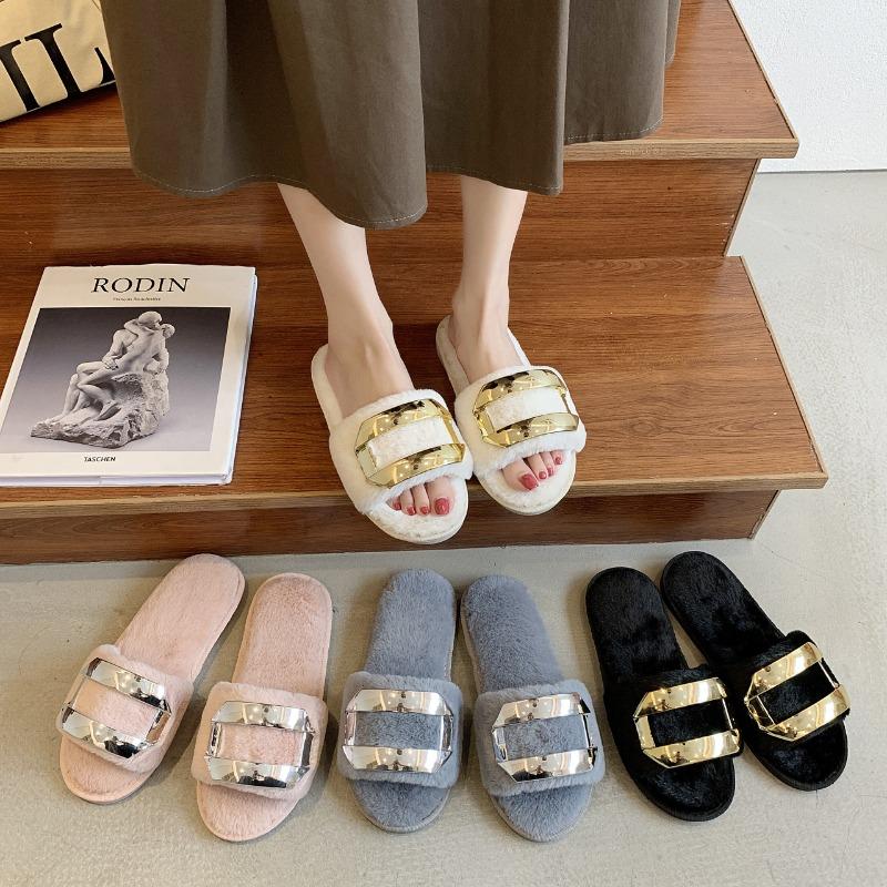 Fashion 2025 New Fluffy Women's Slippers Home Fashion Luxury Designer Shoes Woman Autumn Winter Fuzzy Fur Slides Indoor Elegant Shoes
