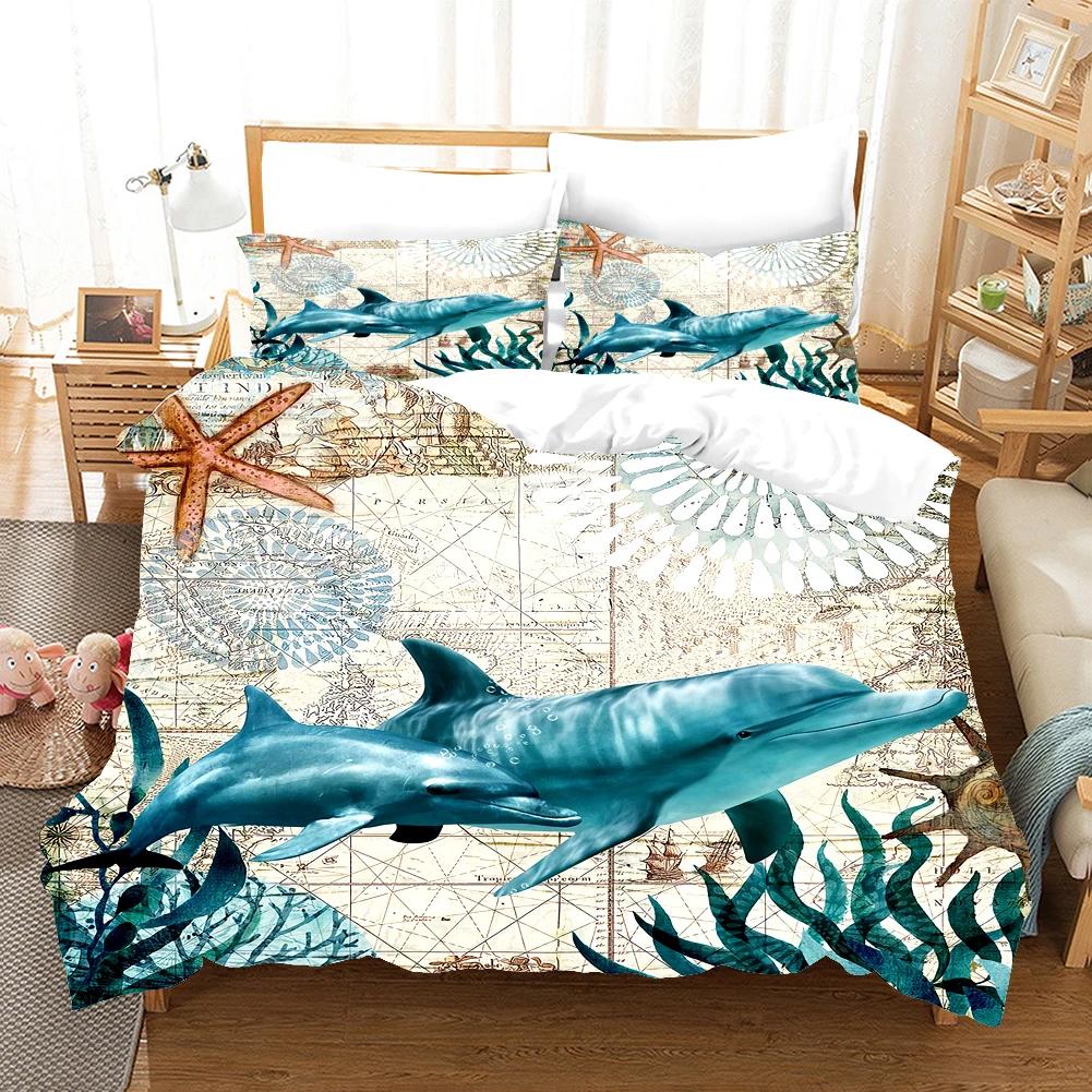 Ocean Dolphin Bedding Set Kids Winter Duvet Cover Sets Kids,twin Full Queen King Bedroom Set  Home Textile Housse De Couette