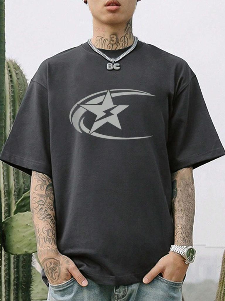 Nowa męska koszulka z krótkim rękawem z nadrukiem gwiazdy Lato Mężczyźni Kobiety Odzież Moda Topy Koszulki Casual Jednolity kolor Y2K Streetwear Topy