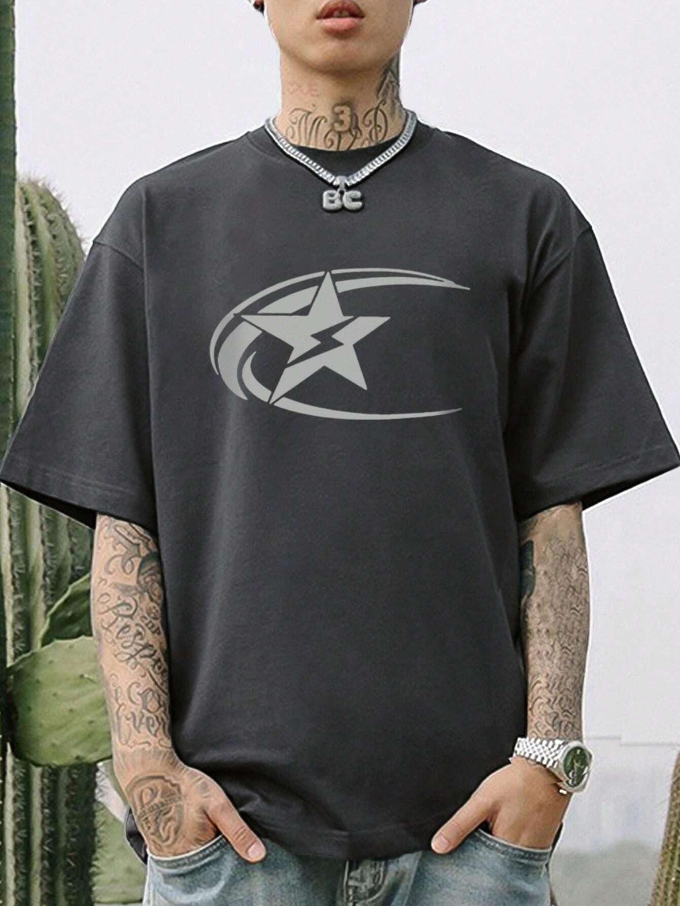 

Новая мужская футболка с коротким рукавом со звездным принтом, летняя мужская и женская одежда, модные топы, футболки, повседневные однотонные топы Y2K Streetwear M