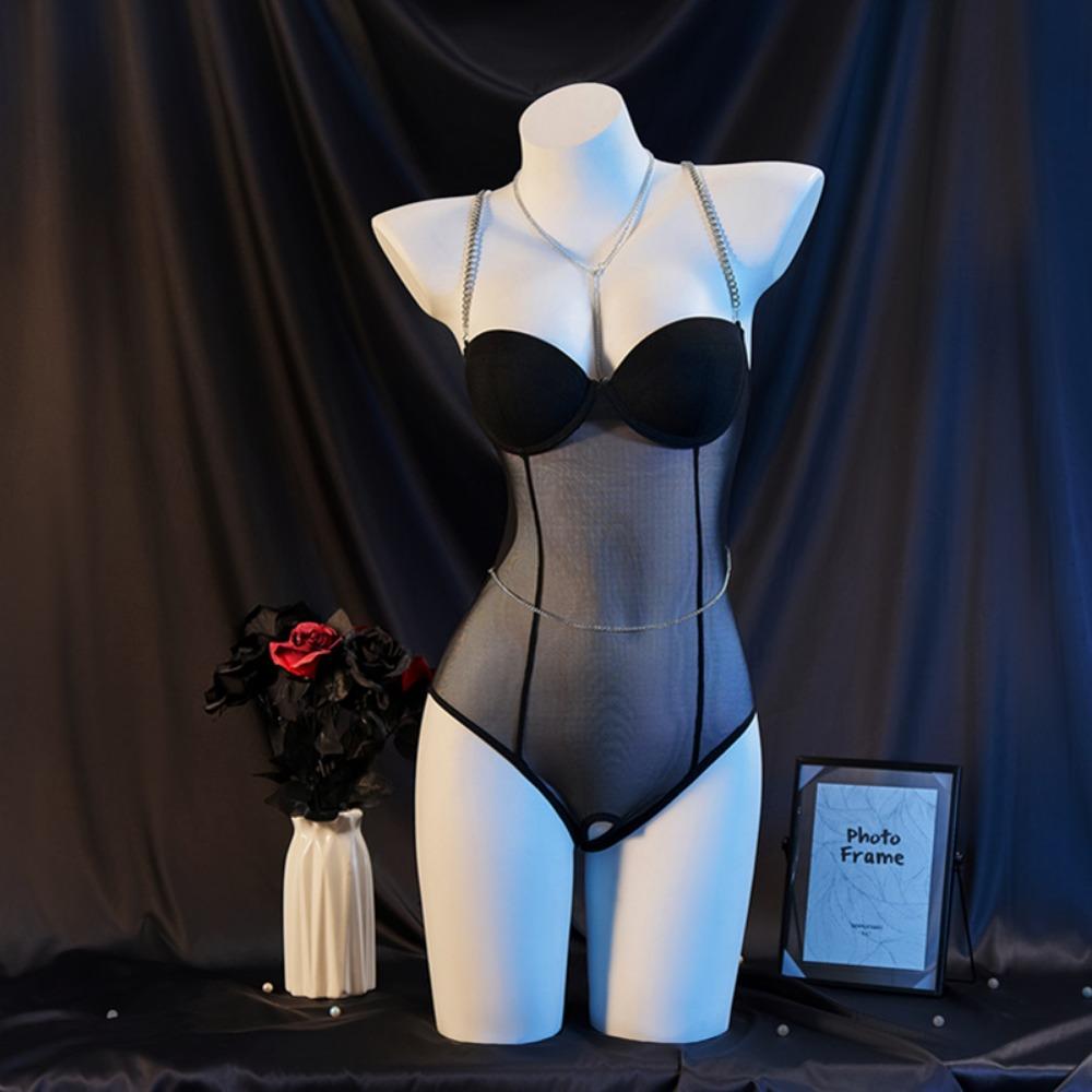 Large Size Erotic Underwear Sexy Temptation Chest Pad Gathering Pajamas Free Open Pants Female Temptation with Steel Rim Onesie