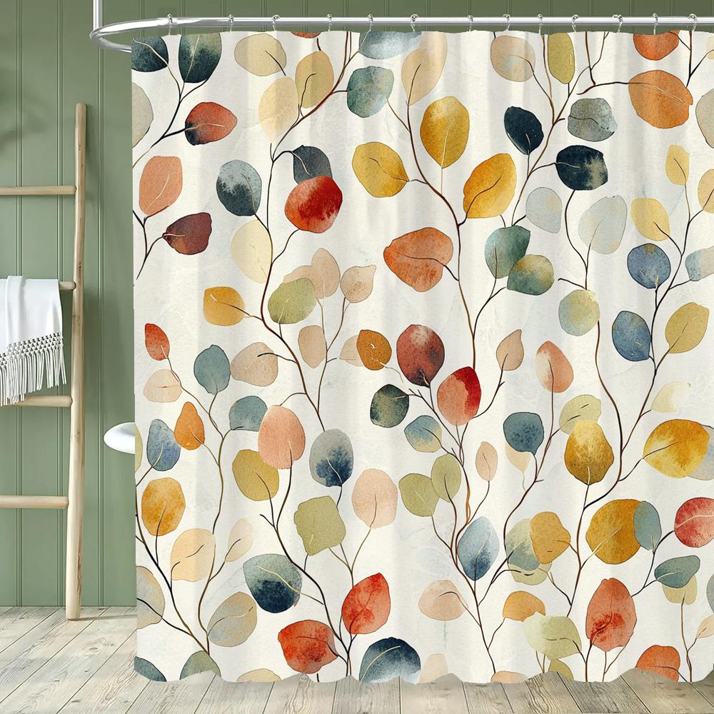1pc Autumn Leaves Shower Curtain, Bathroom Decorative Shower Curtain, Printed Polyester Fabric Shower Curtain with Hooks