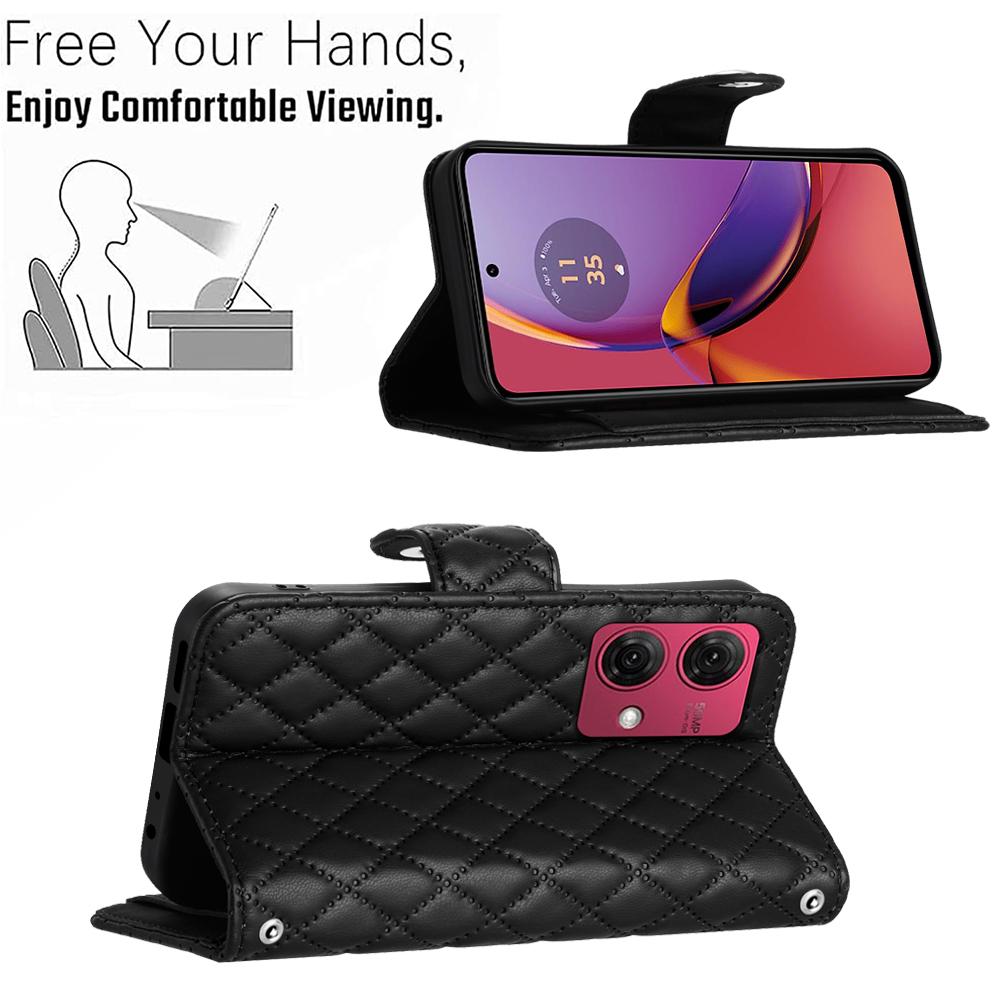 6-Color PU Leather Diamond Check-Patterned Wrist Strap Wallet Phone Case for Motorola Moto E13,E20,E30,E40,Moto G,Moto G Play,G04,G05,G13,G23,G53...