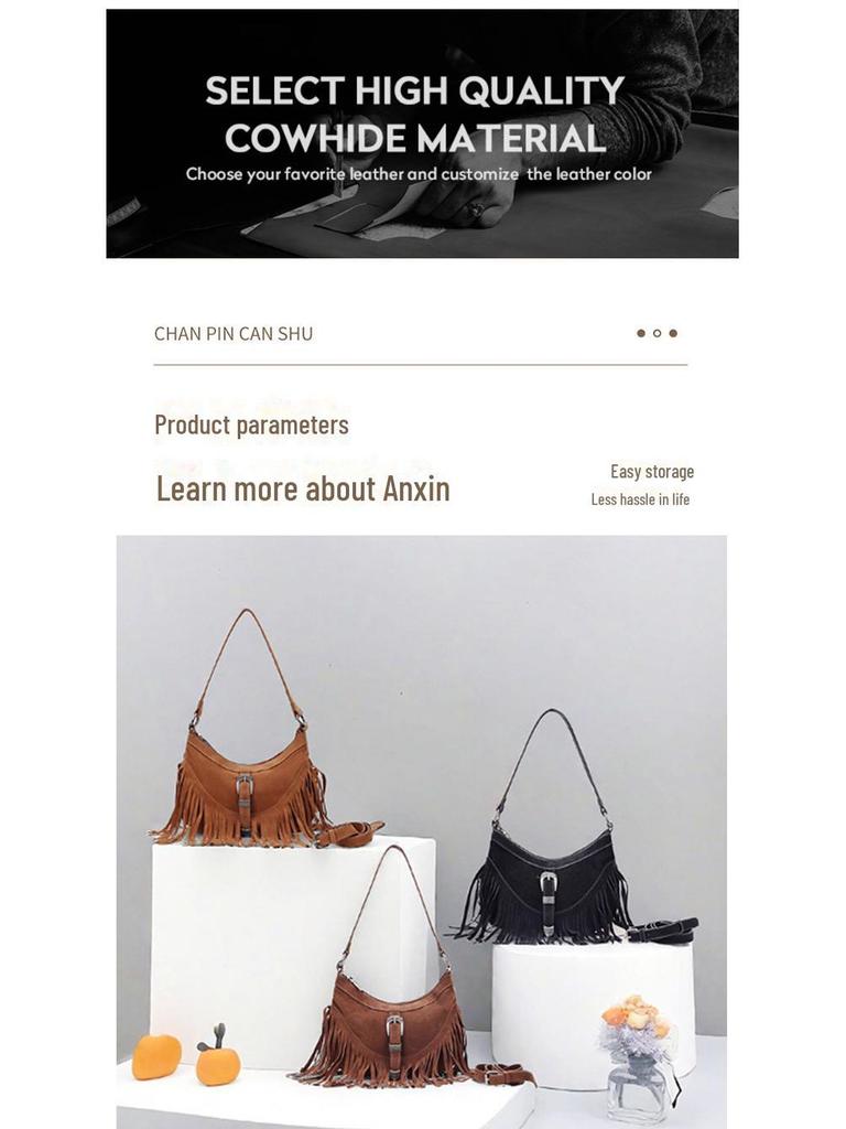 Vintage Suede Tassel Single-Shoulder Bag