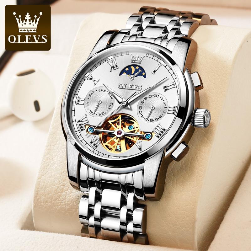 Oulisi Men's Automatic Moon Phase Skeleton Watch