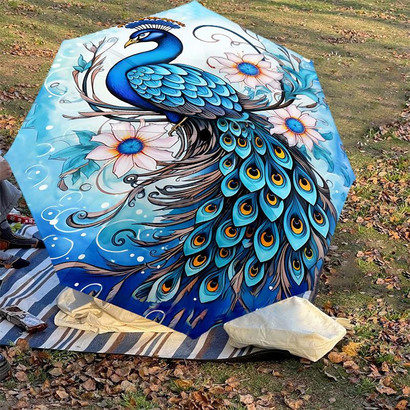 1PC Peacock Flowers Automatic Open/Close Umbrella Compact Folding Umbrella with 8-Rib Shaft lightweight esign, Highquality Fabric1215A