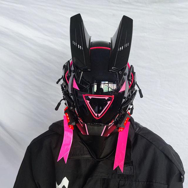 Casco Cyberpunk Cosplay Rastrellature Maschera Cool Con Luce Led Maschera Shinobi Samurai Treccine Regalo di Natale Compleanno Rastrellature Ali