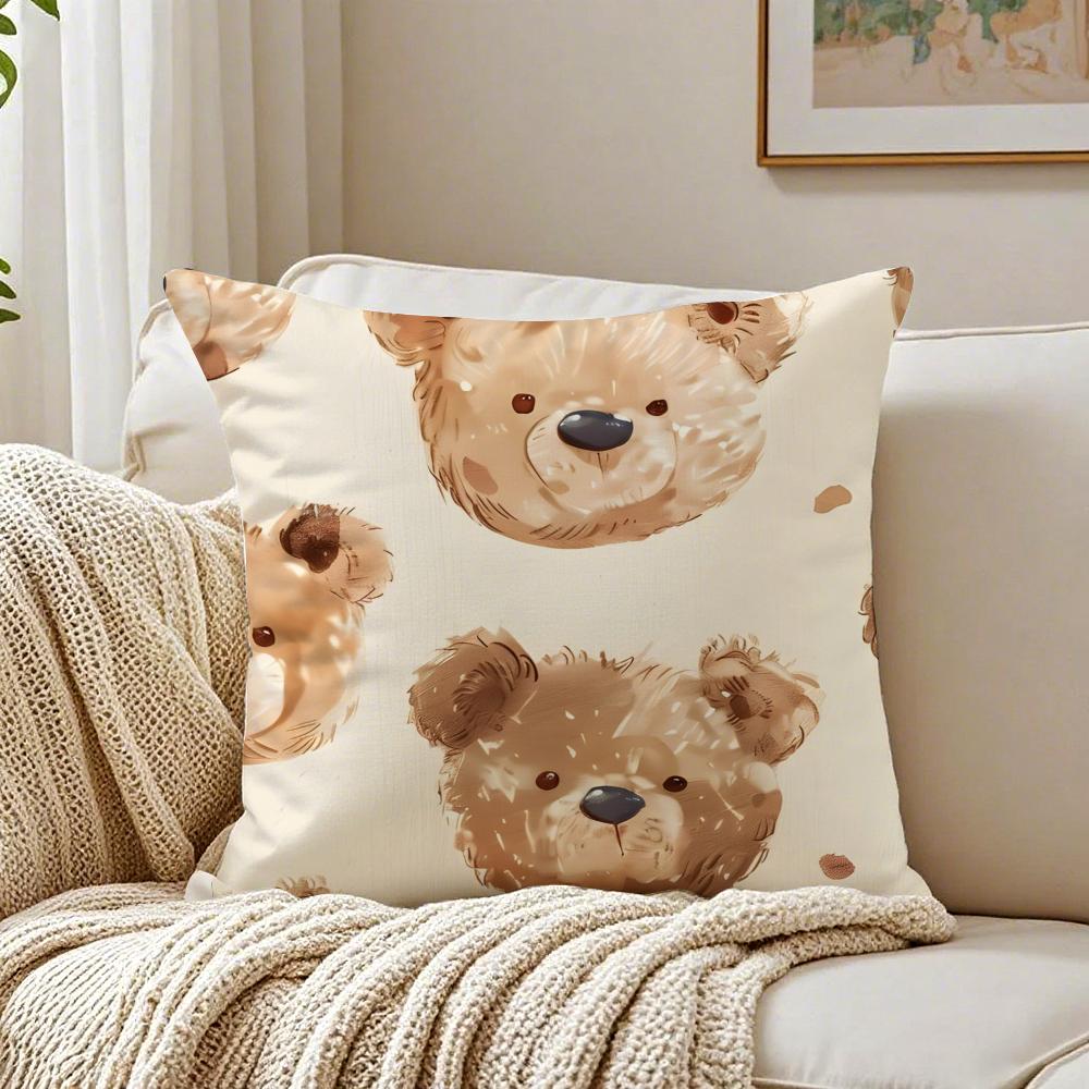 Cute Accompany Children Teddy Bear Cushion Cover Linen Pillowcase Soft  for Sofa Bed Home Room Decor
