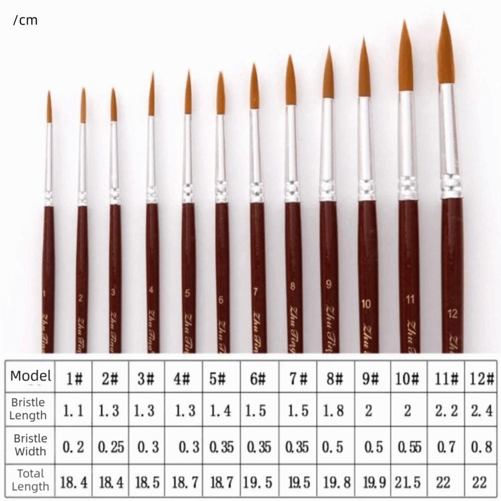 12PCS Round & Flat Head Paint Brush Set Soft Nylon Fiber Oil Painting Brushes Watercolor Creation Round
