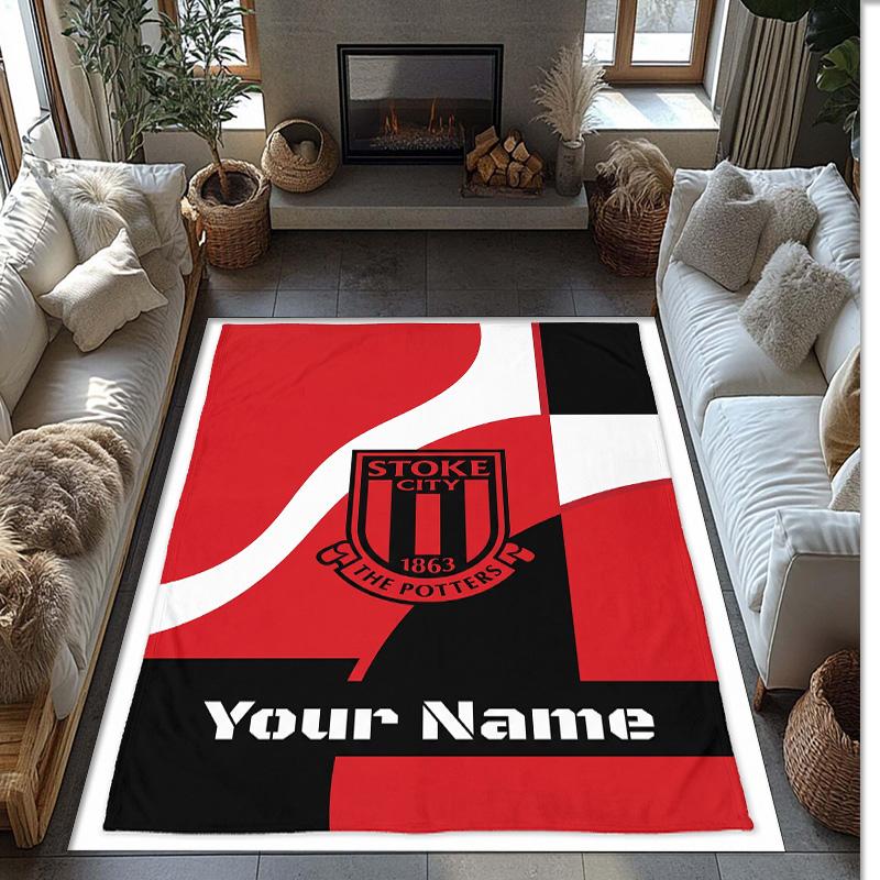Stoke City FC Printed Crystal Velvet Rug Non‑Slip Crystal Velvet Carpet For Sofa Bedroom Indoor Home Decoration