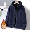 Yousheng Men Fall Winter Coat Hooded Zipper Closure Long Sleeves Drawstring Loose Thick Warm Solid Color Cardigan Daily Wear Hoodie Jacket