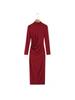 Elegant Women's High-Neck Pleated Long-Sleeve Dress: Autumn/Winter Inner Layer, Retro Yujie Style, Waist-Cinched, Hip-Hugging Long Skirt.
