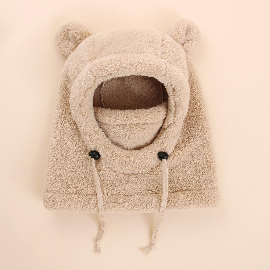 Kids Thermal Hat with Face Cover Animal Ear Flap Winter Warm Balaclava Style Integrated Neck Warmer Windproof Cold Weather Hood for Children