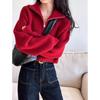 Fashion Autumn Winter Semi-turtleneck Zipper Women Knitted Sweater Long Sleeve Loose Short Tops New Solid Color Office Casual Simple Clothing