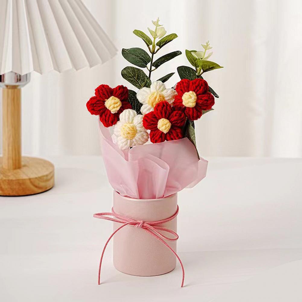 Long-lasting Artificial Flowers Handcrafted Crochet Flower Bouquet Knitted Yarn Floral Decoration Diy Handmade for Mother's