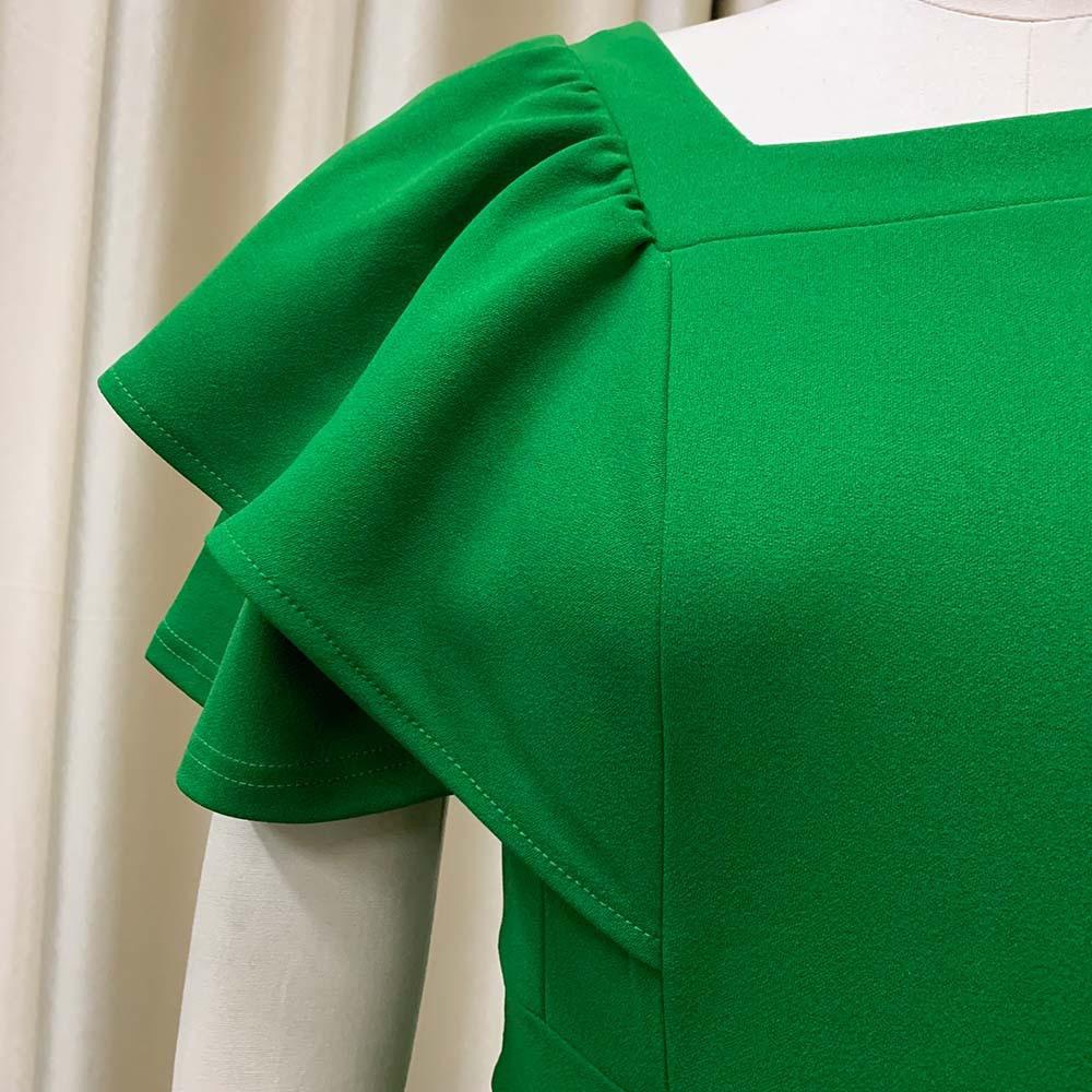 Elegant Office Lady's Dresses Ruffles Sleeve Pleated Ankle Length Luxury Female Party Evening Dress