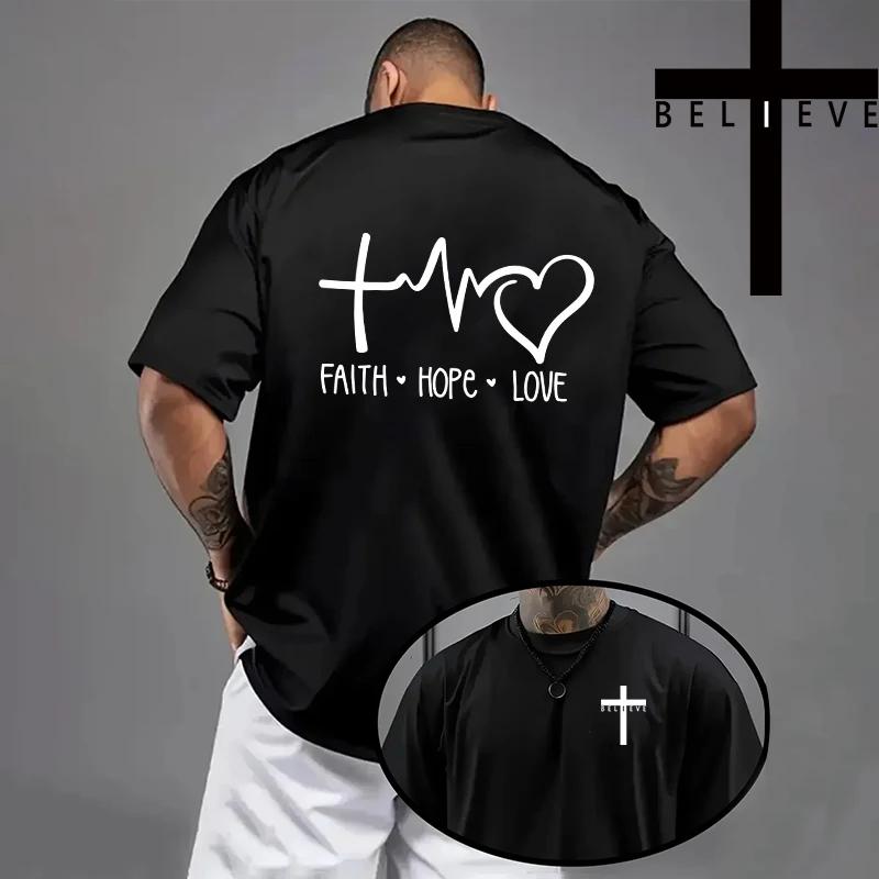 Christ Print Tshirt Men High Quality Pure Color Short Sleeve Top Spring Summer Daily Casual Fashion Jesus Cross Cotton Tees