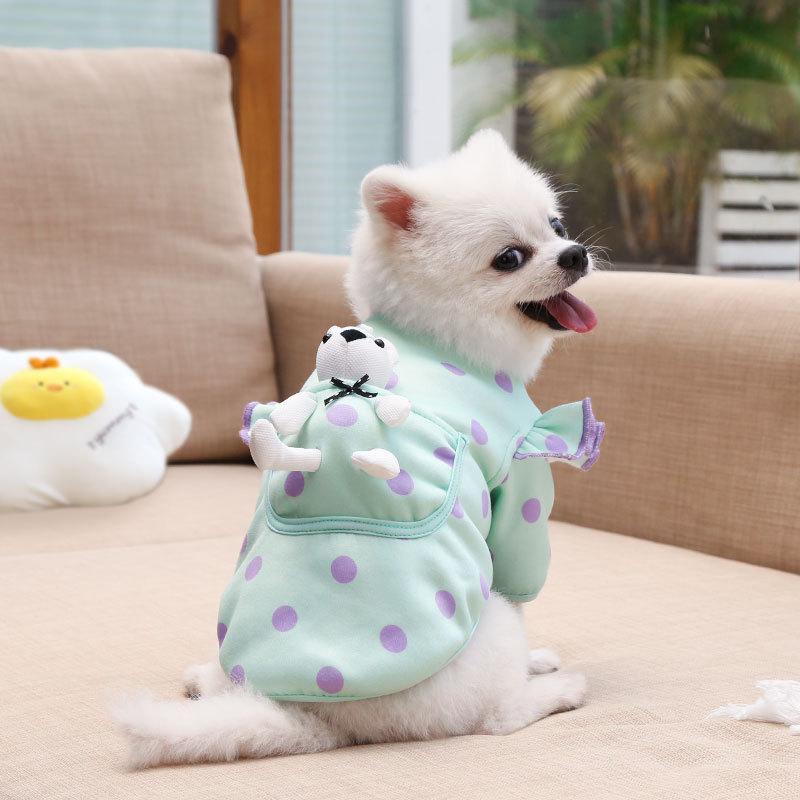 Autumn and Winter Pet Dog Dog Cat Cute Pocket White Bear Polka Dot Clothes Teddy Bear Magic Fight Clothing Supplies