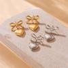 Bow Heart Drop Earrings For Women Gold Plated Stainless Steel Cute Fashion Jewelry