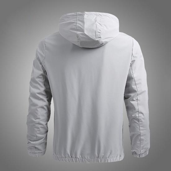 Pánská bunda Jednobarevná bunda s kapucí, dlouhým rukávem, bunda s kapsami, léga na zip, větruodolná, voděodolná, svrchní oblečení na běhání