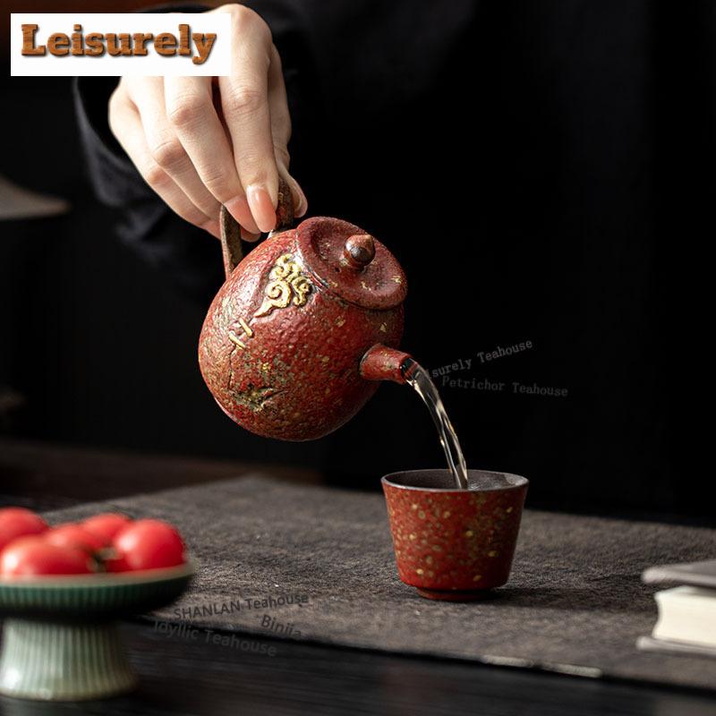 160ML Gold Sprinkled Cloud Mountain Red Teapot Handmade Tea Infuser Pot Tea Brewing Kettle With Ball Hole Tea Services Ornaments