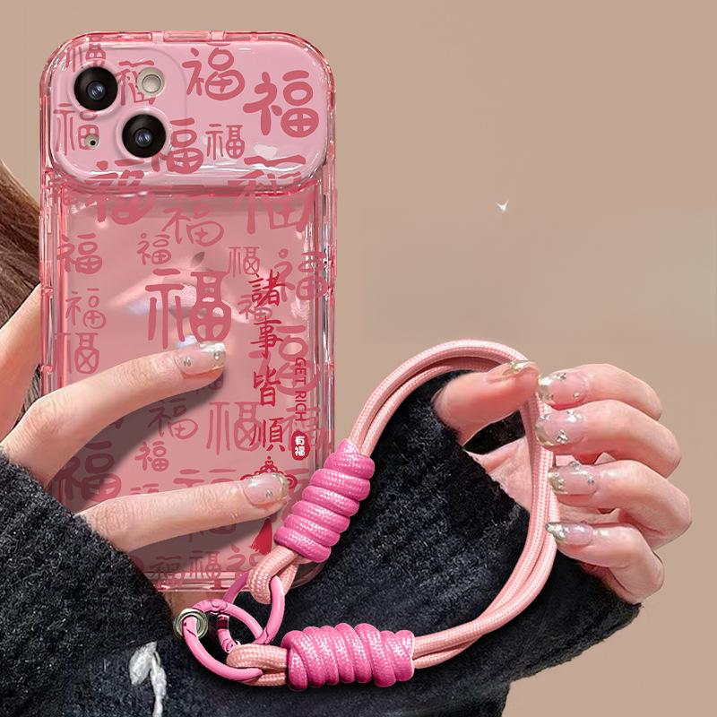 Everything Is Lanyard Suitable for Apple 16 Mobile Phone Case 15pro Flip Mirror 14 Silicone Anti-fall 13 National Trend 7/8