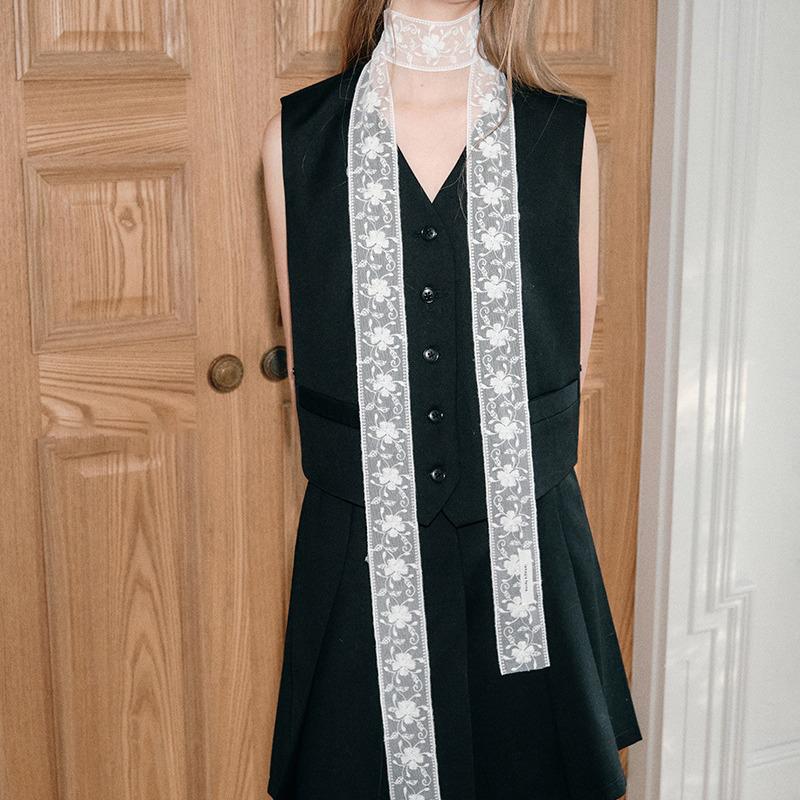 Sweet Flower Lace Neck Strap Dressing Decoration Korean Style Hair Band Neckerchief Transparent Long Ribbon Head Scarf