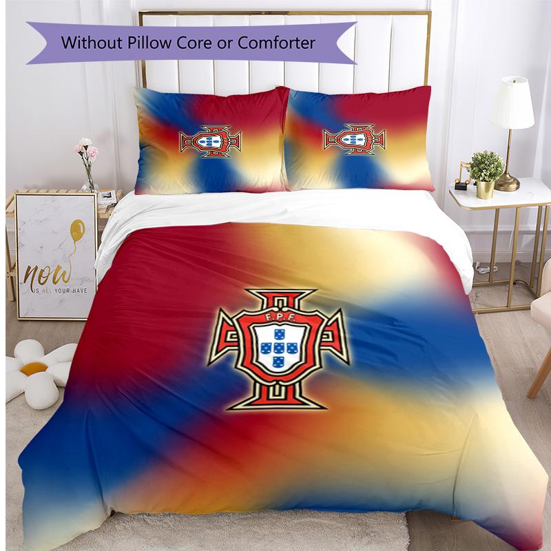 Portugal Football Printed Bedding 3 Piece Set Cozy Breathable Bed Cover Set As Housewarming Holiday Gift