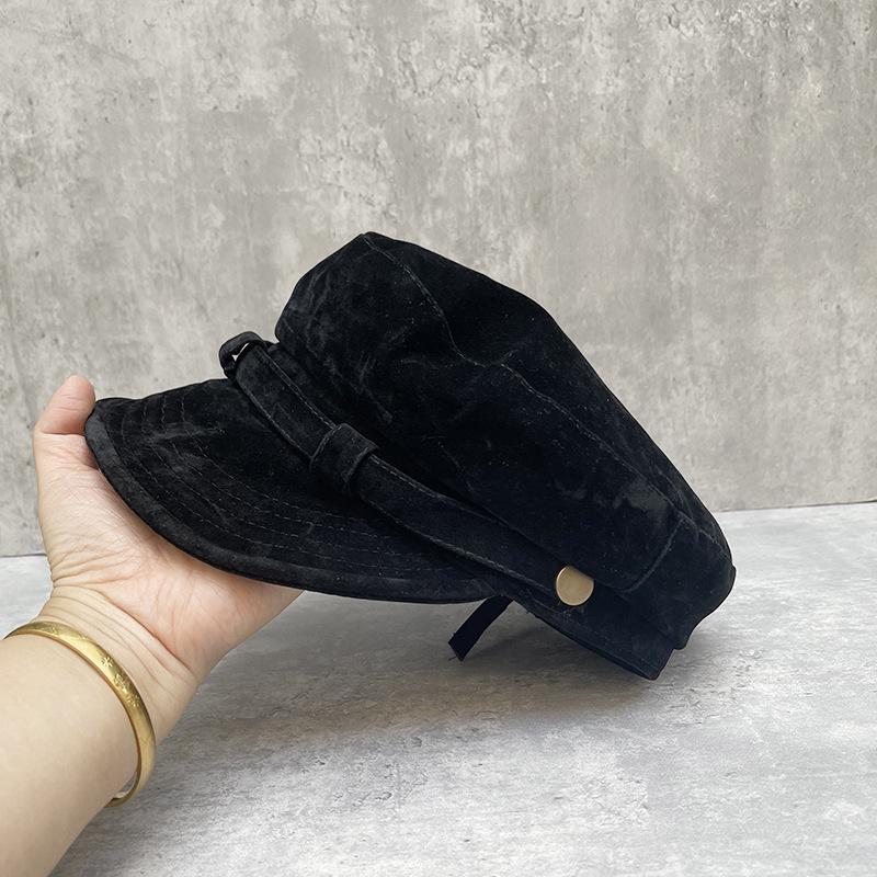 Trendy Temperament Painter Hat Brown Suede Soft Edge Flat Top Newsboy Hat Female Retro British Star Anise