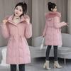 Jaqueta de Inverno Feminina Acolchoada de Algodão Longa Slim Moda Gola Grande de Pele Casaco Feminino