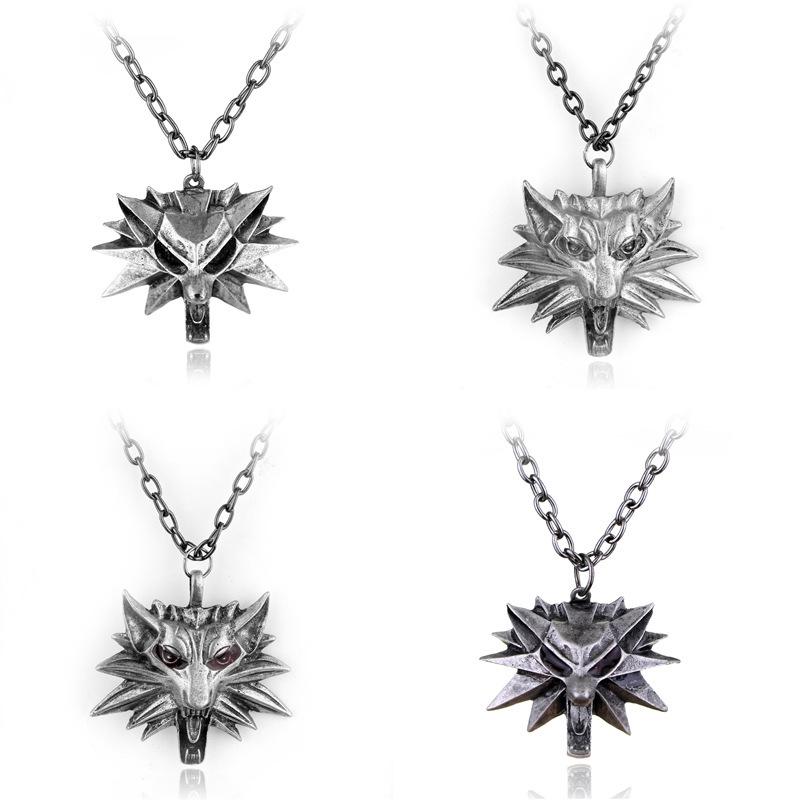The Witcher 3: Wild Hunt Wolf Head Zinc Alloy Pendant Necklace with Three Game Maps