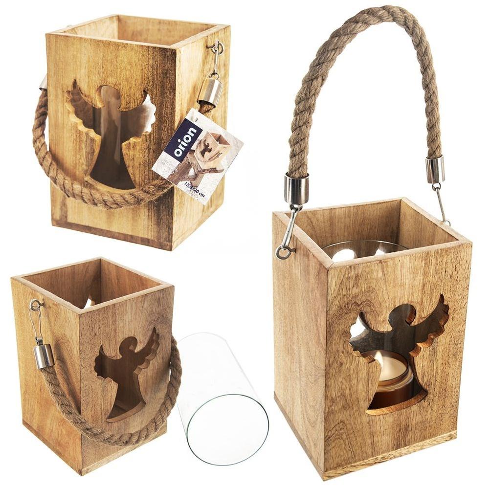 Wooden angel candle lantern MANGO 20.5 cm
