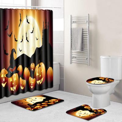 Halloween Shower Curtain Floor Mat Combination Four-Piece Set Bathroom Toilet Carpet Door Mat