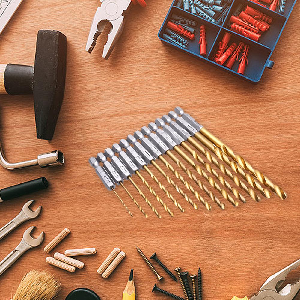 13 PCS 1/4inch Hex Drill Bit Set High Speed Steel Drill Bit Set Hex Shank Drilling Tools for Wood Plastic Aluminum Alloy Metal