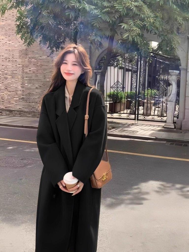 Women's High-End Gray Woolen Trench Coat - Thickened Korean Style Jacket for Autumn Winter