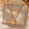 European and American Style Retro Titanium Double Layer Zircon Heart Necklace for Women