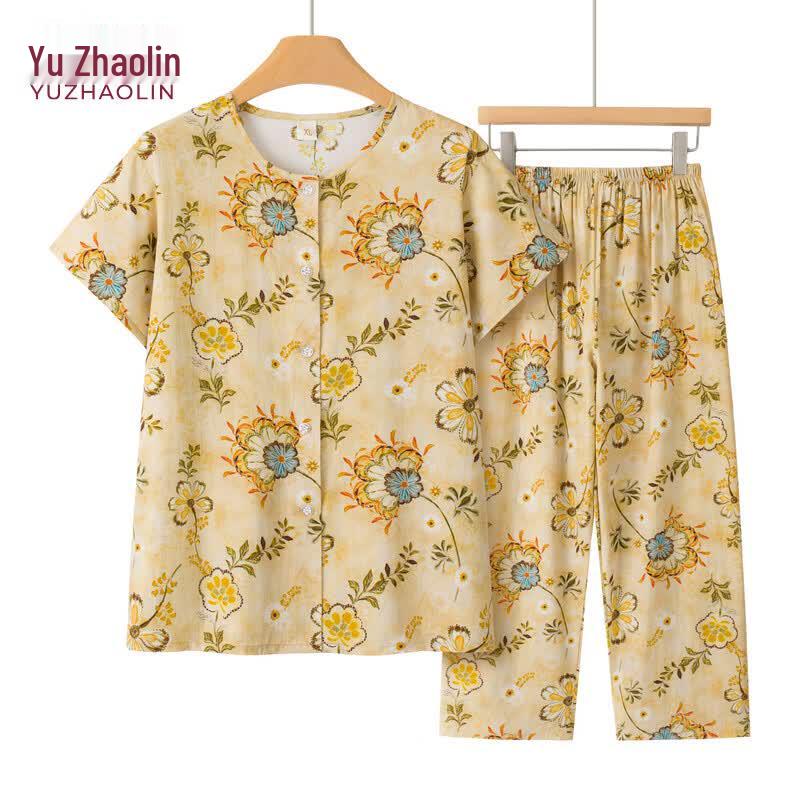 YUZHAOLIN Elderly Women s Summer Short-Sleeve Loungewear Set 2XL